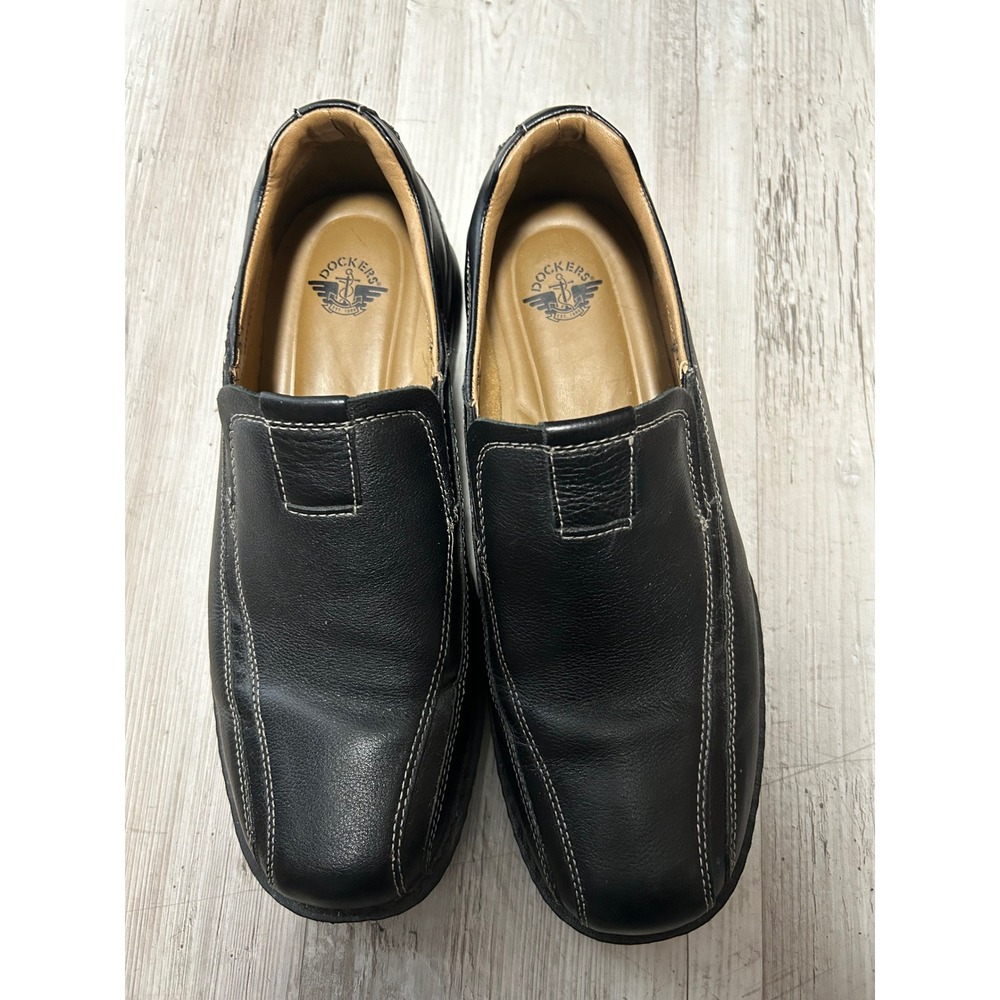Dockers Mens Black Leather All Motion Comfort Slip On Loafers 10W 90-29034